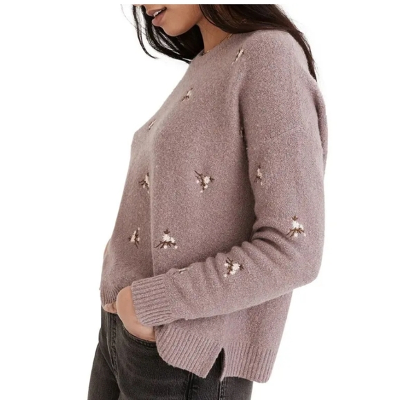 Embroidered Cross-Stitch Floral Sweater - Heather Lavender Size Small Retail$110 - Picture 3 of 13